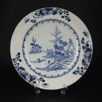 Qianlong blue and white plate of the third generation of the Qing Dynasty European style fidelity antique old porcelain ornaments hanging plate Yunmeng Landscape