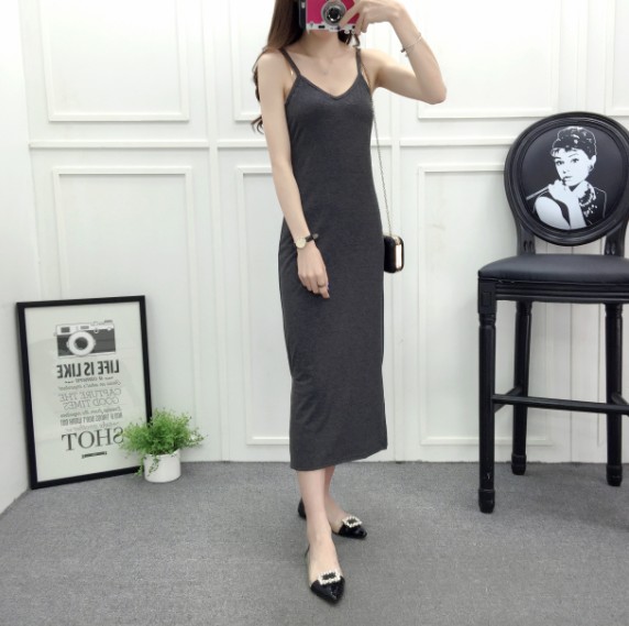 长款吊带裙2019夏装新款连衣裙女韩版时尚长裙莫代尔修身背心裙