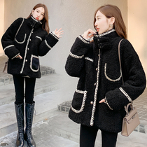 Autumn Winter New Gestational Dress Suit Fashion Boomer Sheep Lamb Wool Thickened Jacket Small Fragrant wind cotton clothes Pregnant Woman Pants