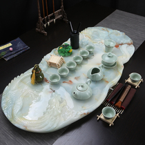 Double Dragon play beads Jade tea tray creative European home simple modern kung fu tea set glass tea set