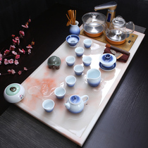 European-style rectangular tea tray home living room simple natural marble head imitation Jade induction cooker tea set
