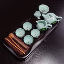 Ceramic purple sand tea set set Chinese small set home small luxury high-end simple tea tray ebony wood whole