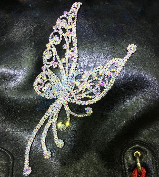 时尚大蝴蝶ab彩色水钻饰貂皮皮草胸花礼服装饰水钻花肚皮舞服贴钻