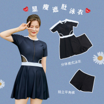 Split hot spring swimming dress female summer fat mm 200 kg conservative skirt student short sleeve movement