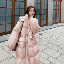 Pink oversize down cotton clothes Girl with medium length thickened 2021 New Korean version Loose Bread cotton clothes
