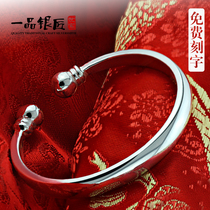 Retro 999 Foot Sterling Silver Solid Bracelet Women Send Girlfriend Handmade Custom Garlic Glossy Classical Round Head Silver Bracelet