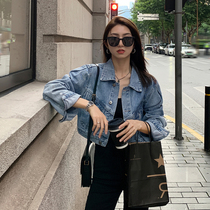 Korean denim coat women short autumn 2021 New Vintage Hong Kong flavor loose casual jacket top ins tide
