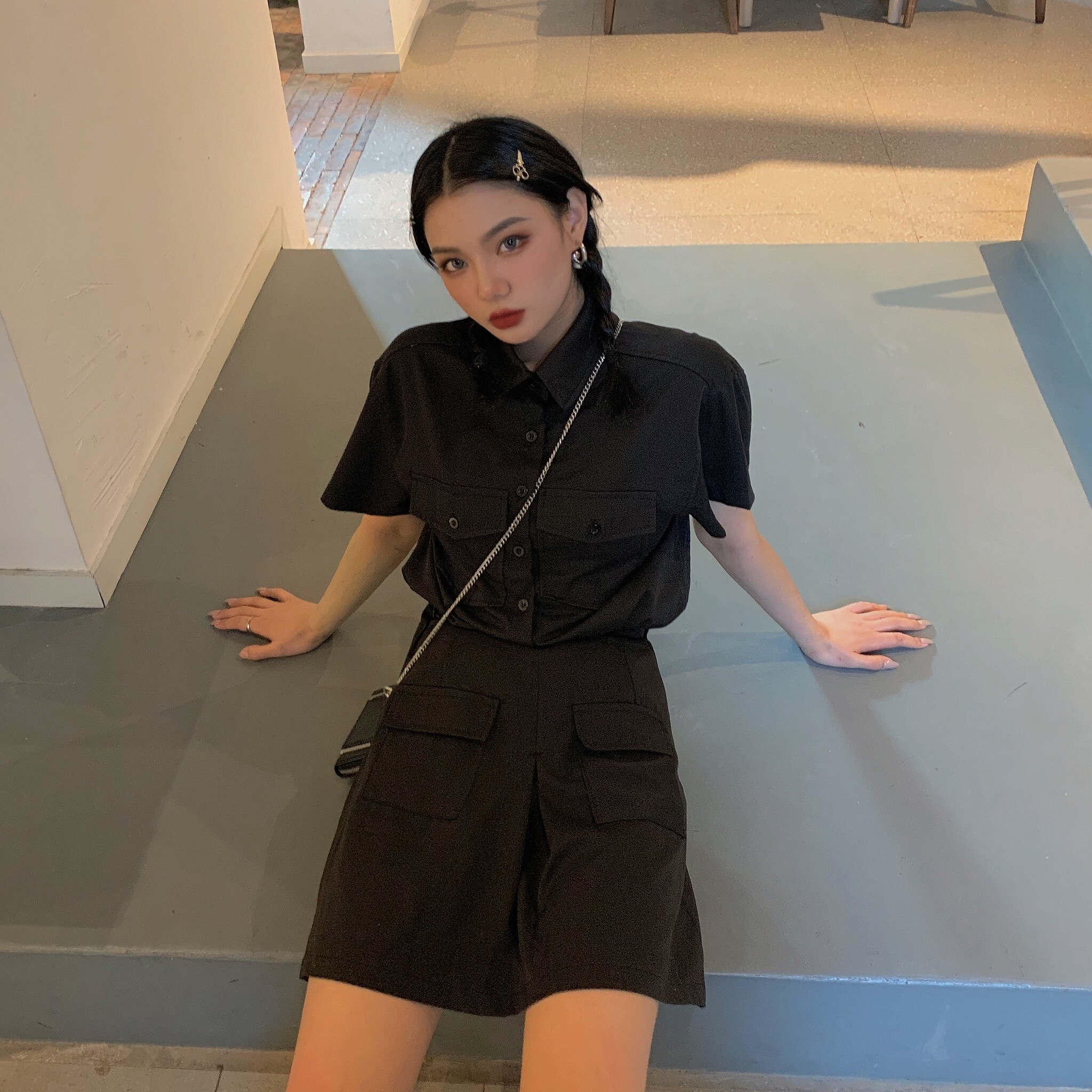 实拍实价时尚套装 2020夏季新款甜酷辣妹女团风工装 裤裙两件套