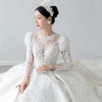 Legal wedding dress 2022 new brides small sub main yarn advanced texture extravagant reworked big trailing retro long sleeves
