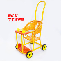 Burst-made bamboo and rattan baby trolley baby four-wheel bamboo car ivy light belt music child car