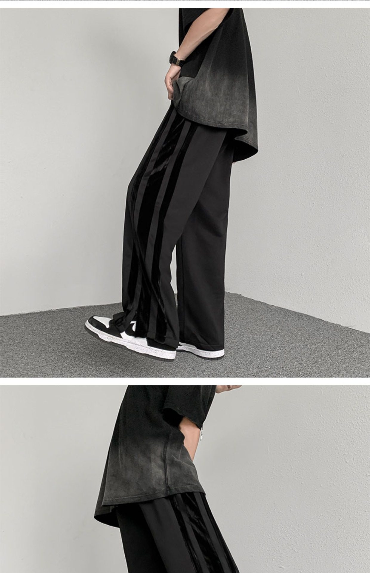 潮男直筒运动卫裤裤脚开叉垂坠感休闲裤子k007p55