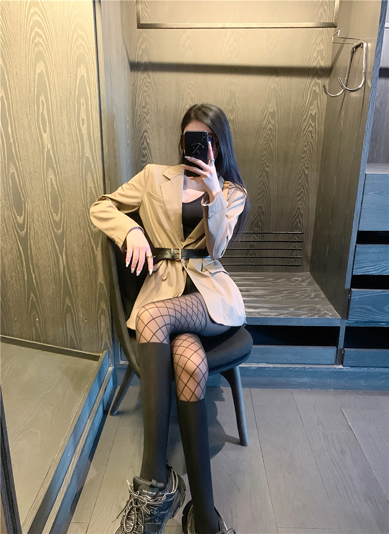 格格家 欧美少女性感暗黑风网袜拼接中筒袜黑丝连裤袜过膝高筒袜