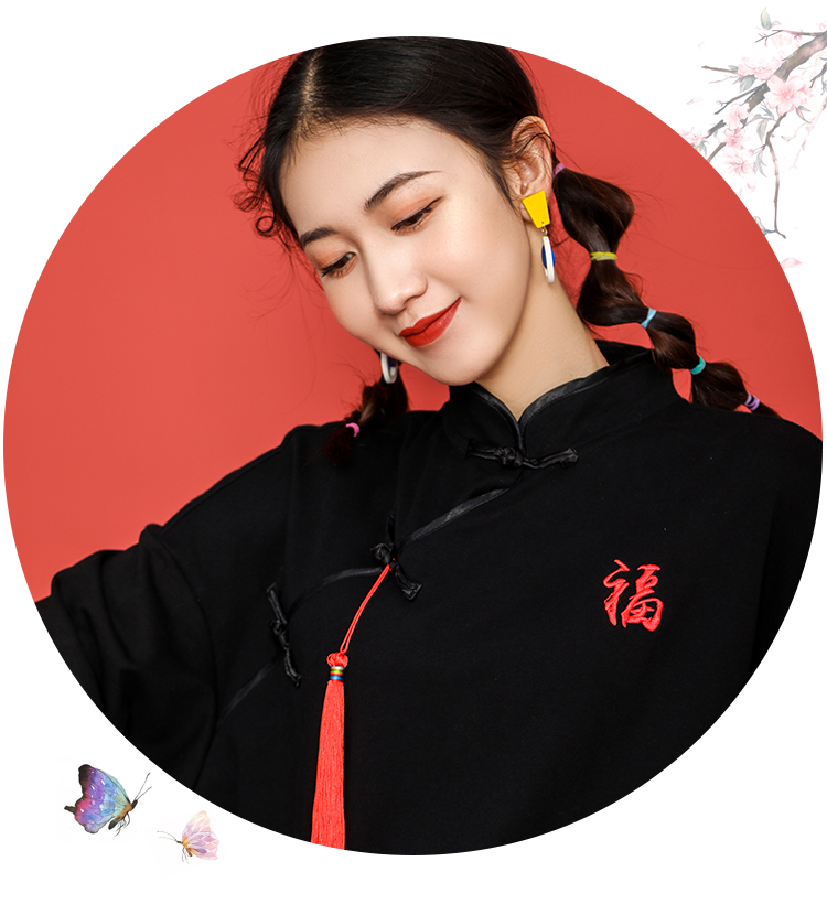 旗袍卫衣加绒加厚女港风复古民宽松ins慵懒上衣潮连衣