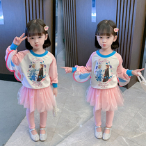 Girls ice and snow chiarus Princess Leia suit children Anna Aisha All cotton Two sets of long sleeve blouses skirt