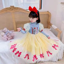 High-end Children White Snow Princess Dress Children Knit Dress Dress Light Lavish Baby Long Style Sweater Dress Birthday Dress