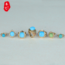 Qin Chu original mine turquoise ring womens round bead ring face 18K gold diamond buckle mens dragon ring animal face ring