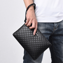 Hong Kong duty-free surges for boys Handbags large capacity Plaid business Handheld envelope Bull Leather Hand Grip Bag