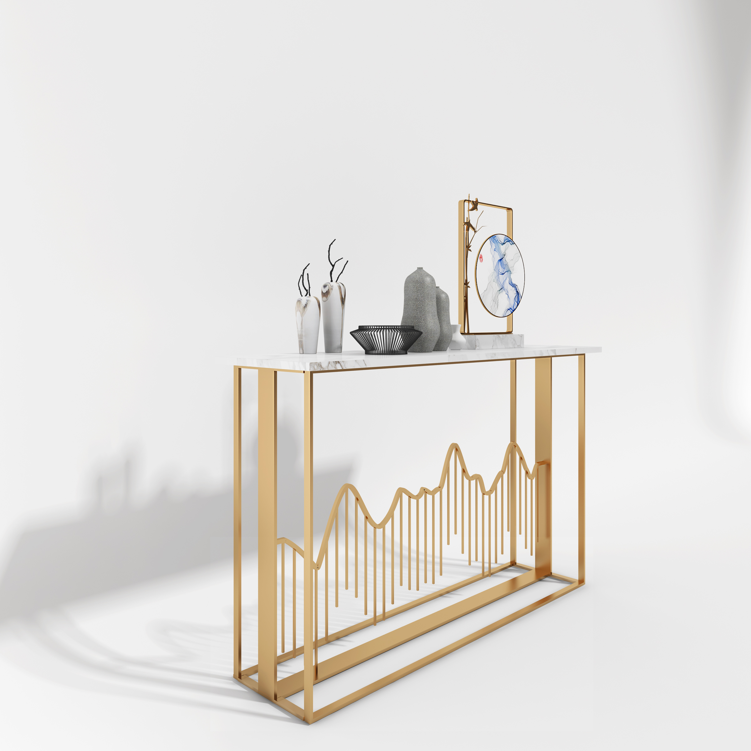 酒店门厅大理石条案窄桌新中式端景台现代轻奢玄关台玄关桌子靠墙