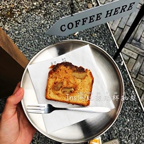 ins net celebrity dessert shop Stainless steel plate Korean style cake plate Muffin plate Heart plate Flat plate Light meal toast plate