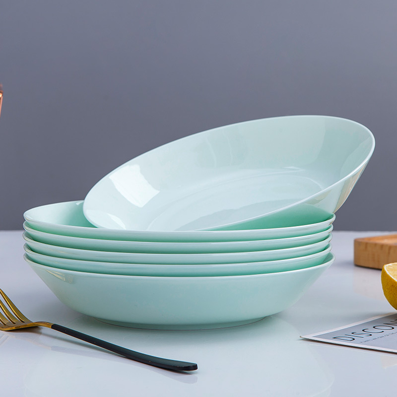 Jingdezhen celadon plate creative ceramic tableware glazed dish home plate deep soup plate 8 inches ipads plate
