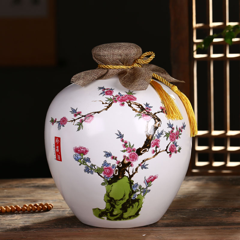 Number 5 jins of jingdezhen ceramic wine jar household hip flask wine bottle seal storage bottle wine bottle is empty