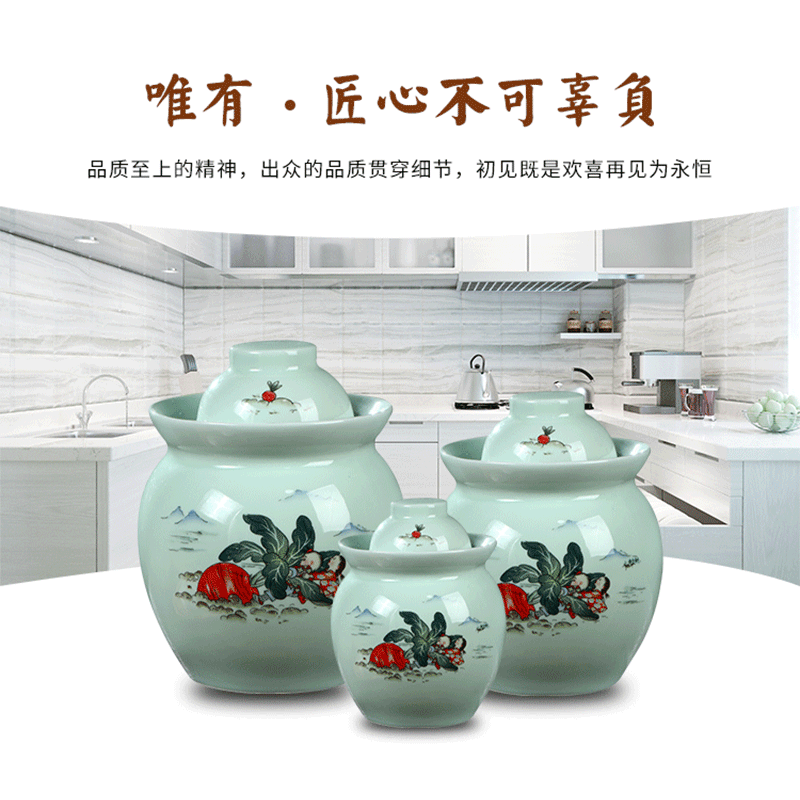 Jingdezhen ceramic double cover sealed jar of pickles pickled pickles cylinder bacon home altar wine producing cylinder storage tank