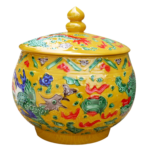 Canister of snacks of jingdezhen ceramic storage tank with a cover melon carved yuanyang longfeng altar altar water - analogy simulation wedding decoration