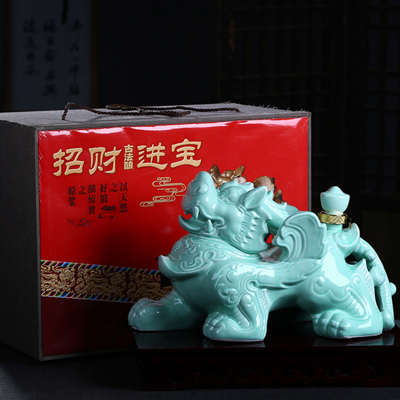 Xin MAO jingdezhen ceramic bottle of wine bottle is empty blue glaze furnishing articles 5 jins of pack the mythical wild animal mascot housewarming jars