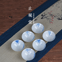 Jingdezhen blue and white porcelain tea cup Kung Fu tea cup Hand-painted lotus open small hat cup tea cup Drinking tea cup