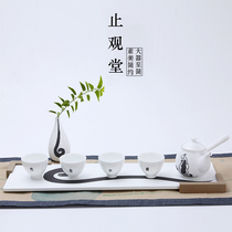 White porcelain complete set of tea sets Hand-painted Taoist natural kiln teapot tea tray 4-person Kung Fu tea set high-end gift box