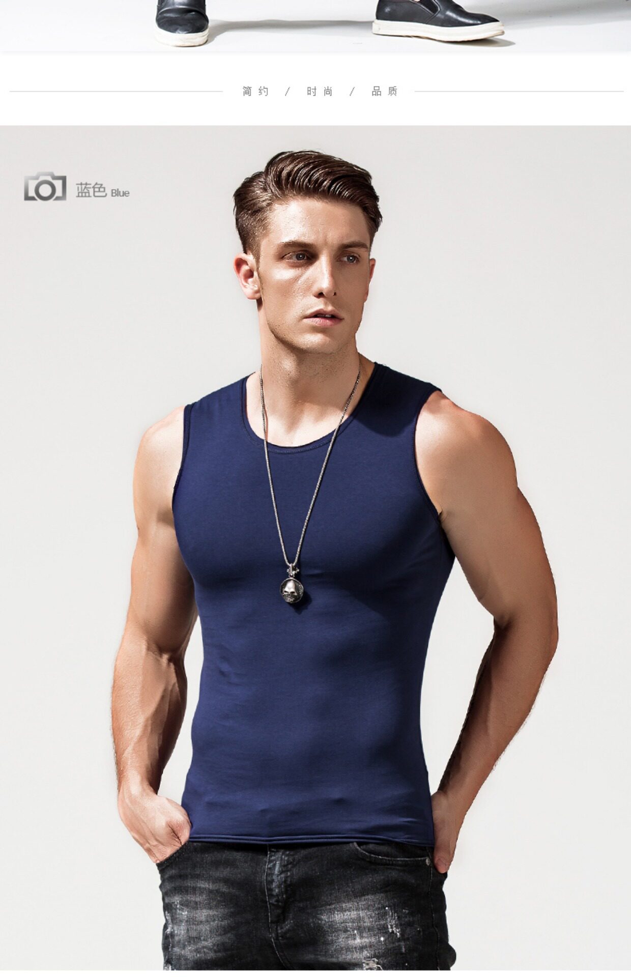 续点宽肩背心男修身型纯棉青年透气运动健身紧身无袖t恤夏季潮流_7折