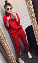 Autumn Winter New Temperament High Collar Casual Cashmere Knitted Suit Goddess Fan Foreign Air Playful Tennis Red Two Suits