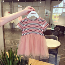 girls' summer korean style pure cotton short sleeve 2022 new western style baby girls mesh tutu dress