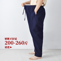 Fatty and extra-potence pure cotton tang pants male fat brother loose Chinese trendy tall waist fat man wide leg pants