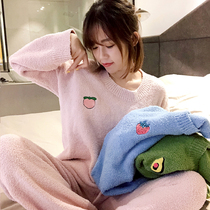 Fruit wool pajamas womens autumn and winter suits soft coral velvet cute couple thickened two-piece Winter home wear