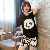 Panda Short Sleeve Shorts Cartoon Cute Pyjamas Woman Summer Pure Cotton Casual Long Pants Suit Korean version Loose Furniture