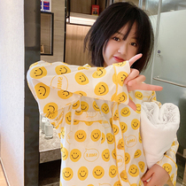 ins Smiley pajamas womens spring and autumn long-sleeved cotton Korean cardigan net red burst style home clothes summer new suit
