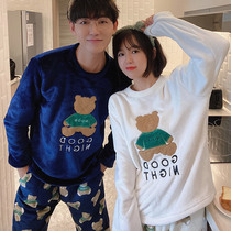 Pullover bear coral velvet couple pajamas winter velvet thickened womens autumn and winter cute flannel mens home clothes