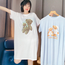 Bear modal short-sleeved nightdress womens summer mid-length thin pajamas cute cartoon sweet Japanese home clothes