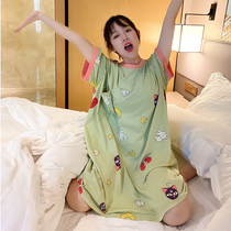 Beauty Less Female Warrior Sleeping Skirt Woman Summer Long style Cute Pure Cotton Short Sleeves Thin loose Big code Sleeping pregnant woman Home Residence Clothes