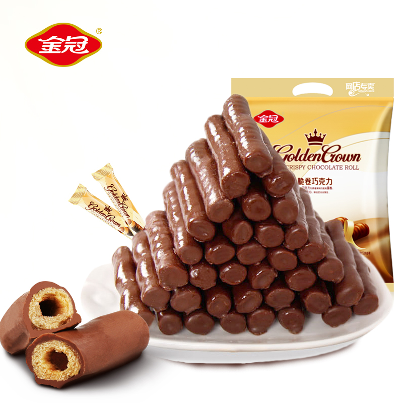 金冠正宗休闲小零食品榛巧脆卷夹心巧克力糖果棒468g（代可可脂）产品展示图4