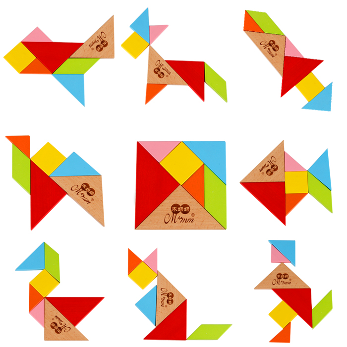 木制七巧板积木 宝宝智力木质拼图玩具儿童早教益智玩具3-5-6-8岁