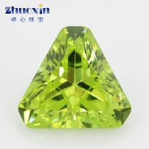 Triangular chamfer shaped fruit green zircons nude stone ring surface triangular chamfered artificial CZ gem imitation drilling DIY