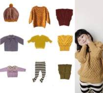 Ins gaoding children's wool knit waist buckle waistcoat shirt mixed yarn caramel yellow handmade ball sweater