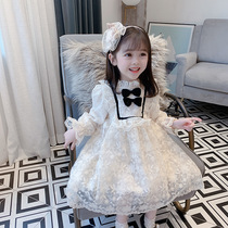 Girls dress Dress Spring Autumn Style Womens Baby Korean Version White Long Sleeve Mesh Yarn Lace Dress Child Princess Dress