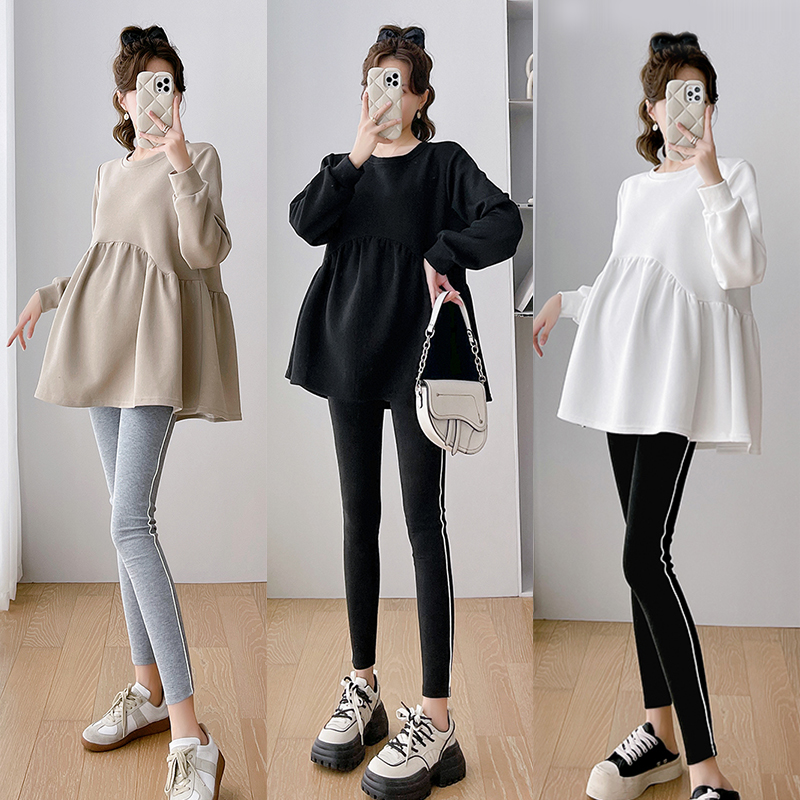 Angel Mommy ~ Pregnancy Woman Dress Spring Autumn New Out Loose Long Sleeve Blouse Blouse Collar Pregnant Woman Acrobatide-Taobao