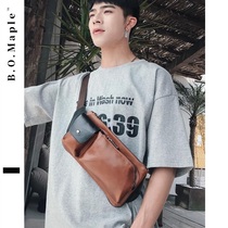 BOMaple Korean version mobile phone belt bag mens tide brand personality mens chest bag crazy horse skin retro one-shoulder cross-body backpack
