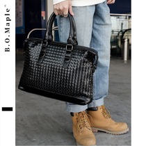 BOMaple 2021 new woven briefcase mens one-shoulder cross-leg cross bag business casual leather tote bag bag