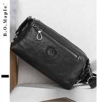 BOMaple premium two-clutch bag mens genuine leather top layer cowhide handbag long business shoulder cross-body bag