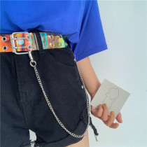Chain double row hole belt female hip hop European and American punk wind full hole belt retro tide INS Wind Super Fire belt